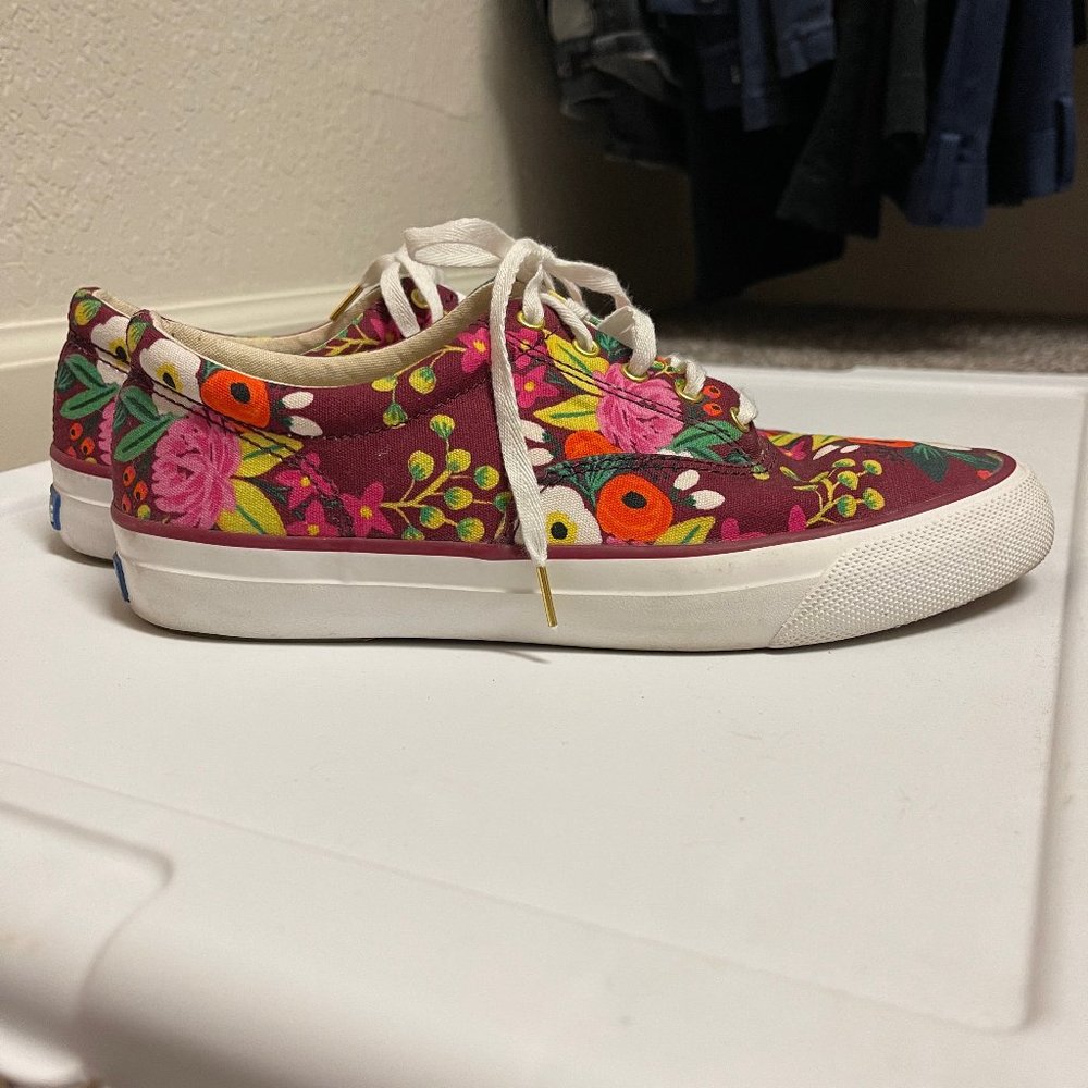 Keds Floral Canvas Sneakers in Burgundy with Multicolor Floral Print